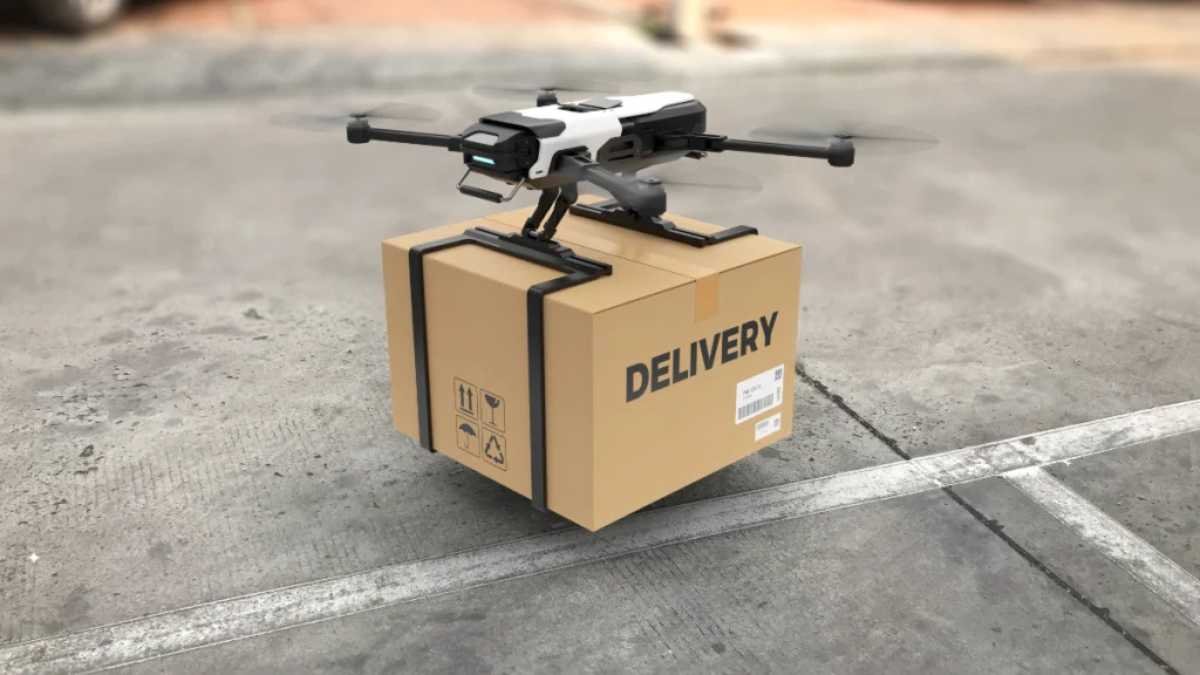 Futuristic logistics hub in Abu Dhabi with drones